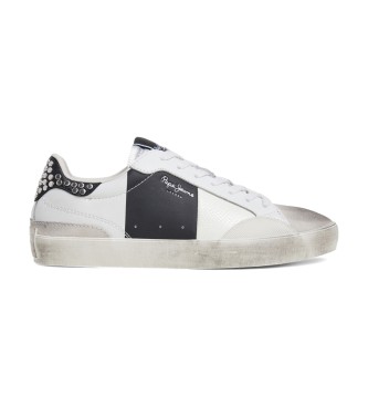 Pepe Jeans para mujer. PLS31568 Zapatillas de piel Lane Glam blanco (37), Plano, Cordones, Casual