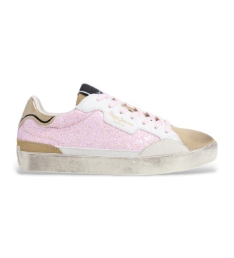 Pepe Jeans para mujer/niña. PGS30619 Zapatillas de piel Lane Sequins G rosa (39), Plano, Ante, Cordones, Casual, moda infantil
