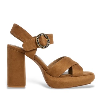Pepe Jeansvoor vrouwen. PLS90701 Bruine Lenny Logo sandalen (36), 8 tot 10 cm, Gesp, Casual, Feest