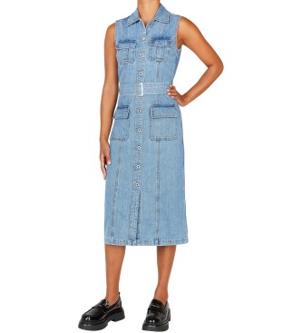 Pepe Jeans para mujer. PL953550 Vestido Liz azul (M), Casual, Algodón, Denim, Sin mangas / Tirantes, Sostenible