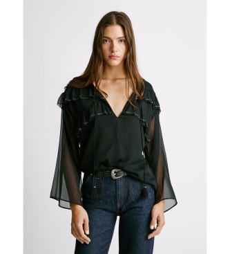 Para mujer. PL3051294 Blusa Lizandra (L), Negro, Casual, Poliéster, Manga larga