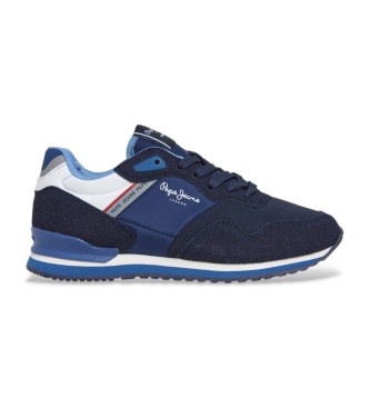 Pepe Jeans para niño. PBS400005 Zapatillas London Berg azul (35), Piel, Plano, Cordones, Casual, moda infantil