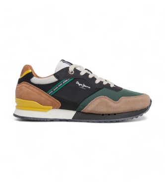 Pepe Jeans para hombre. PMS40018 Zapatillas de Piel London Brand verde (41), Plano, Ante, Cordones, Casual, Multicolor