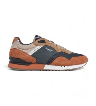 Pepe Jeans para hombre. PMS40021 Zapatillas de Piel London Grade marrón (46), Plano, Ante, Cordones, Casual, Multicolor