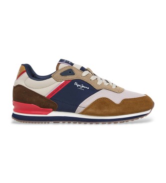 Pepe Jeans para hombre. PMS40035 Zapatillas de piel London Life marrón (43), Plano, Ante, Cordones, Casual
