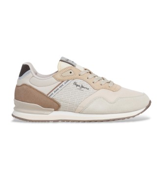 Pepe Jeans para mujer. PLS400007 Zapatillas London Logo beige (38), Piel, Plano, Cordones, Casual