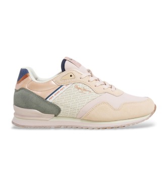 Pepe Jeans para mujer. PLS40045 Zapatillas de piel London Print beige (37), Plano, Ante, Cordones, Casual