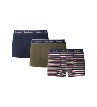 Pepe Jeans para hombre. PMU11187 Set 3 Bóxers London Stripes verde, marino (XL), Homewear, Algodón