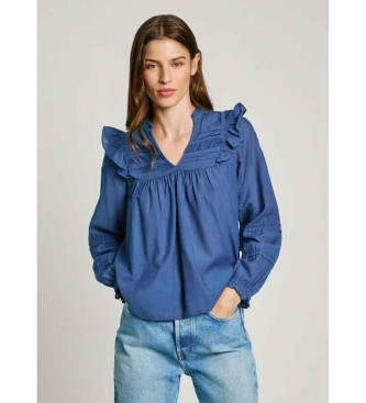 Pepe Jeans para mujer. PL304885 Blusa Lorely azul (L), Casual, Algodón, Manga larga