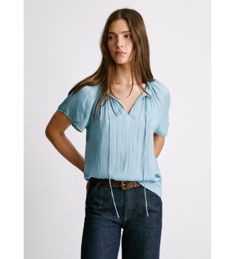 Pepe Jeans para mujer. PL3051273 Blusa Lux azul (XL), Casual, Poliéster, Manga corta