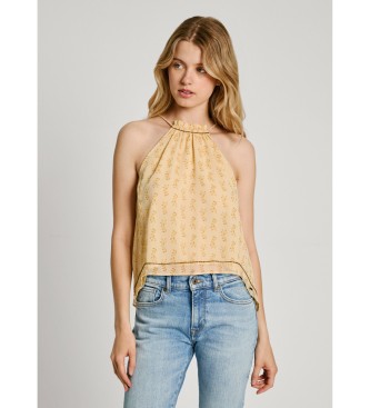 Pepe Jeans para mujer. PL304886 Top Maffie Amarillo (L), Casual, Poliéster, Sin mangas / Tirantes