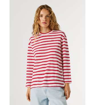 Pepe Jeans para mujer. PL5000144 Camiseta Marlen Striped rojo (XS), Casual, Algodón, Manga larga