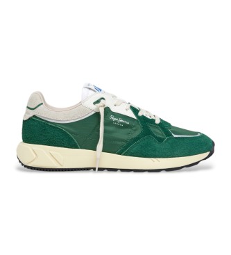 Pepe Jeans para hombre. PMS60036 Zapatillas De Piel Marlon Divided verde (40), Plano, Ante, Cordones, Casual
