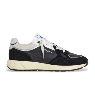 Pepe Jeans para hombre. PMS60036 Zapatillas de piel Marlon Divided negro (40), Plano, Ante, Cordones, Casual