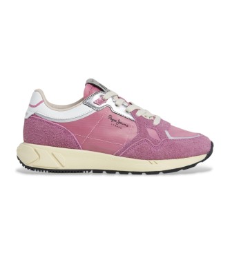 Pepe Jeans para mujer. PLS600010 Zapatillas de Piel Marlon Metal rosa (42), Plano, 1 a 3cm, Cordones, Casual