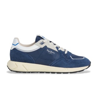 Pepe Jeans para hombre. PMS600001 Zapatillas de Piel Marlon Vibe marino (42), Plano, Cordones, Casual