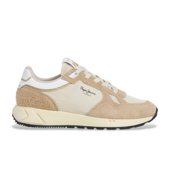 Pepe Jeans para mujer. PLS600009 Zapatillas de piel Marlon Vibe beige (38), Plano, Cordones, Casual