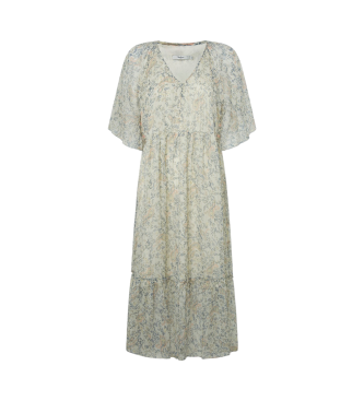 Pepe Jeans para mujer. PL953569 Vestido May blanco crudo (L), Casual, Poliéster, Manga corta