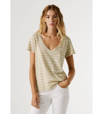 Pepe Jeans para mujer. PL5000121 Camiseta Megan Striped beige (XS), Casual, Algodón, Lino, Manga corta
