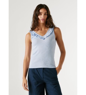 Pepe Jeans para mujer. PL506050 Camiseta Millie azul (L), Casual, Algodón, Sin mangas / Tirantes