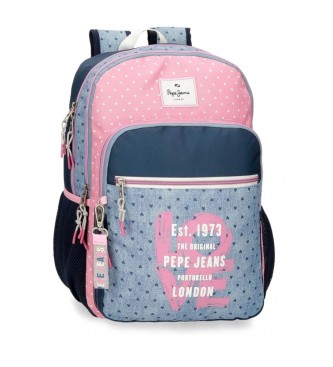 Pepe Jeans unisex para niños. 6822221 Mochila escolar Noni denim dos compartimentos 40 cm azul, rosa (OSFA), Casual, Multicolor, Poliéster,