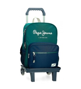 Pepe Jeans unisex para niños. 69522T1 Mochila Ben 40 cm dos compartimentos con carro verde (OSFA), Casual, Poliéster, moda infantil, Pepe Je