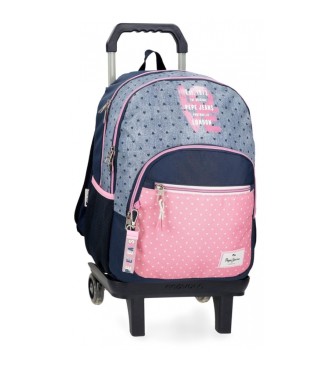 Mochila Noni denim doble compartimento con carro azul (OSFA), Casual, Poliéster, moda infantil, Pepe Jeans out
