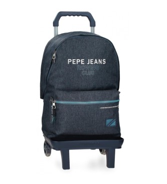 Pepe Jeans unisex para niños. 69124T1 Mochila portaordenador Edmon dos compartimentos con carro marino (OSFA), Casual, Poliéster, moda infan