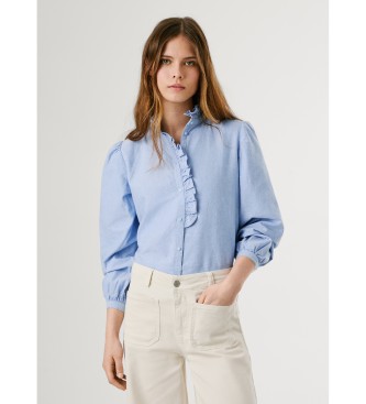 Pepe Jeans för kvinnor. PL3051267 Nady blå skjorta (L), Casual, Bomull, Lång ärm