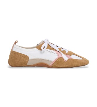 Pepe Jeans para mujer. PLS600058 Zapatillas de Piel Noa Sporty marrón, blanco (41), Plano, Cordones, Casual