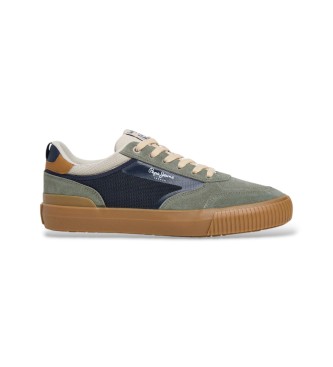 Pepe Jeans para hombre. PMS300019 Zapatillas de piel Nolan Street verde (45), Plano, Ante, Cordones, Casual