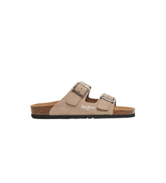 Pepe Jeans para mujer. PLS80009 Sandalias de piel Oban beige (37), Plano, Ninguno, Casual