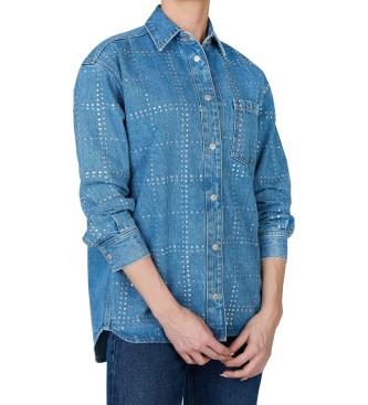 Pepe Jeans para mujer. PL304958 Camisa Overshirt Glitter azul (M), Casual, Algodón, Manga larga, Sostenible