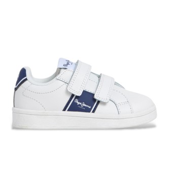 Pepe Jeans para niño. PBS000004 Zapatillas de Piel Player College blanco (30), Plano, Velcro, Casual, moda infantil