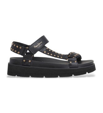 Pepe Jeans för kvinnor. PLS90678 Pola Metall Sandaler svart (41), 1 till 3 cm, Kardborreband