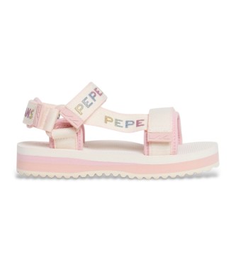 Pepe Jeans para niña. PGS70068 Sandalias de tiras tipo trek blanco crudo (32), 1 a 3cm, Velcro, Casual, moda infantil