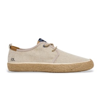 Pepe Jeans para hombre. PMS10330 Zapatillas de piel Port Linen blanco crudo (44), Plano, Ante, Cordones, Casual, Sostenible