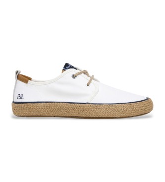 Pepe Jeans para hombre. PMS10332 Zapatillas de piel Port Tourists blanco (46), Plano, Ante, Cordones, Casual