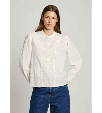 Pepe Jeansvoor vrouwen. PL304940 Blouse sleutelbloem wit (XS), Casual, Katoen, Lange mouwen