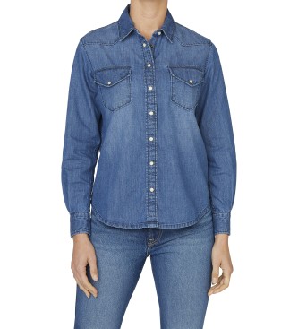 Pepe Jeans para mujer. PL3051234A5 Camisa Regular azul (M), Casual, Algodón, Manga larga