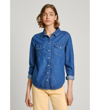 Pepe Jeans para mujer. PL304894HT8 Camisa Regular azul (XS), Casual, Algodón, Manga larga, Sostenible