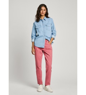 Pepe Jeans para mujer. PL304894PG5 Camisa regular azul (M), Casual, Algodón, Manga larga, Sostenible
