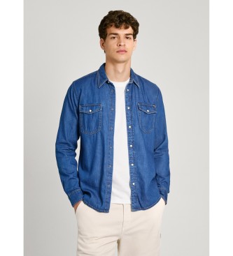 Pepe Jeans para hombre. PM308586HT8 Camisa Regular azul (L), Casual, Denim, Manga larga, Sostenible