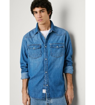 Pepe Jeans para hombre. PM3090804A4 Camisa Regular azul (XL), Casual, Algodón, Denim, Manga larga