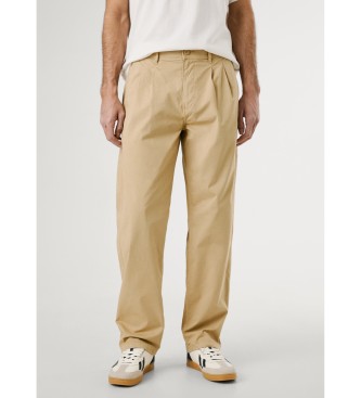 Pantalón Relaxed Pleated Poplin beige (33), Casual, Algodón
