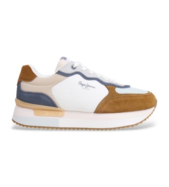 Pepe Jeans para mujer. PLS60034 Zapatillas de piel Rusper Class blanco, marrón (37), Plano, Ante, Cordones, Casual