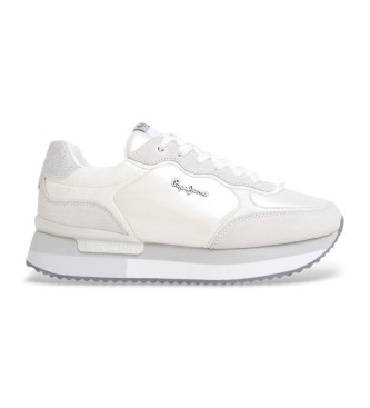 Pepe Jeans para mujer. PLS60033 Zapatillas de piel Rusper Shine blanco (41), Plano, Ante, Cordones, Casual
