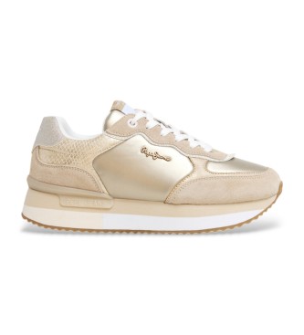 Pepe Jeans para mujer. PLS60033 Zapatillas de piel Rusper Shine beige, dorado (41), Plano, Ante, Cordones, Casual