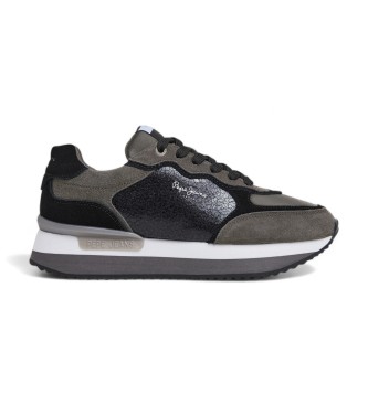 Pepe Jeans para mujer. PLS60024 Zapatillas de piel Rusper Stars negro (39), Plano, Ante, Cordones, Casual