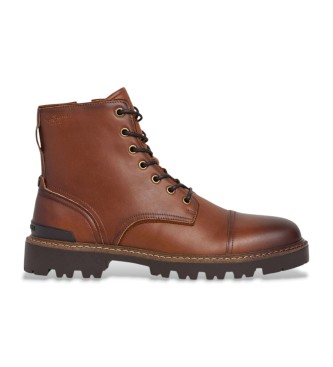 Pepe Jeans para hombre. PMS500002 Botines de piel Ryan Brit marrón (44), Plano, Cordones, Cremallera, Casual
